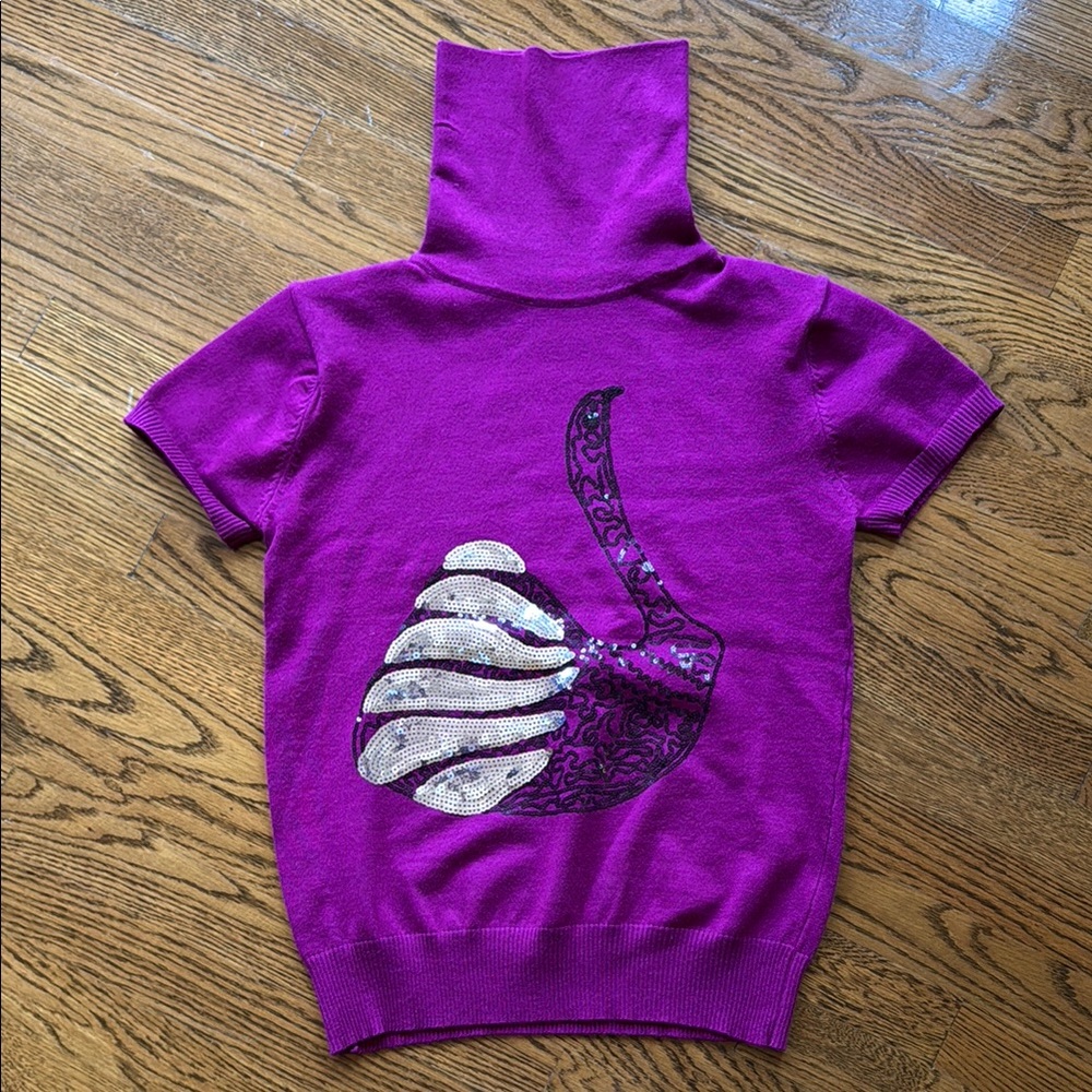 Purple Turtleneck Top with Sequin Swan Design